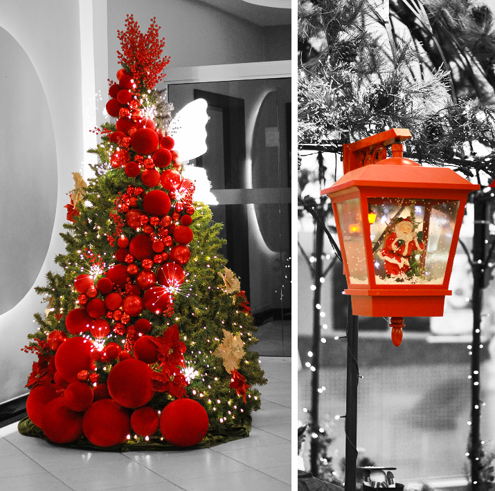 Árvore de Natal com decoração vermelha